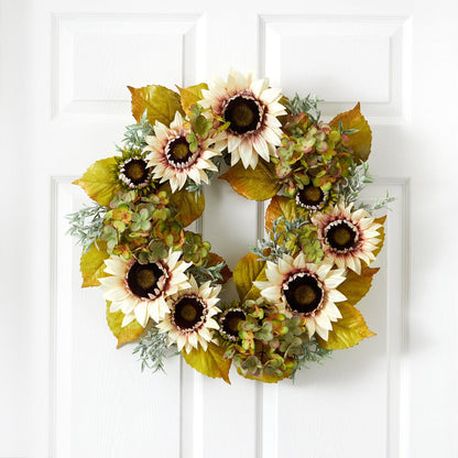 White Sunflower & Hydrangea Wreath