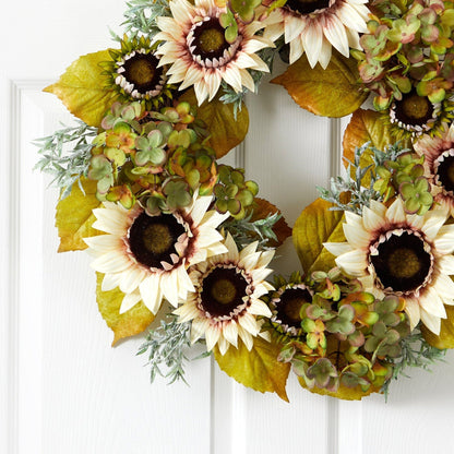 White Sunflower & Hydrangea Wreath