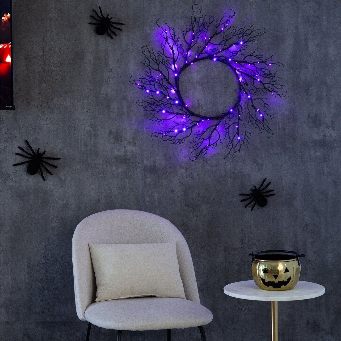 Black Halloween Wreath w/ LEDs