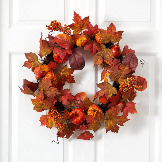 Autumn Maple & Pumpkin Wreath