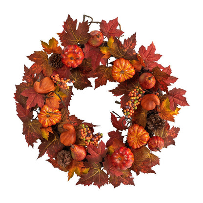 Autumn Maple & Pumpkin Wreath